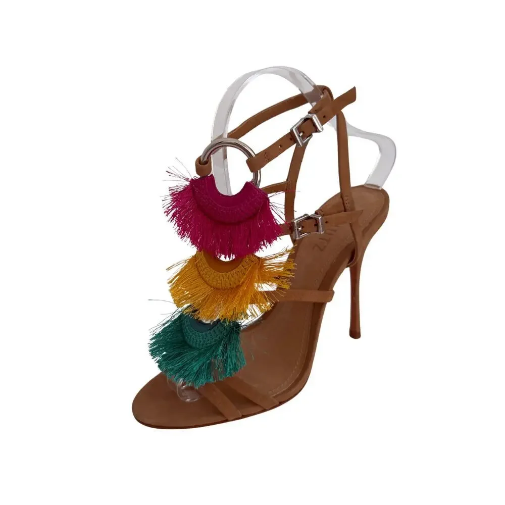 Schutz Capri Tassel Fringe Heels Multicolor Strappy Suede Sandals Size 6.5